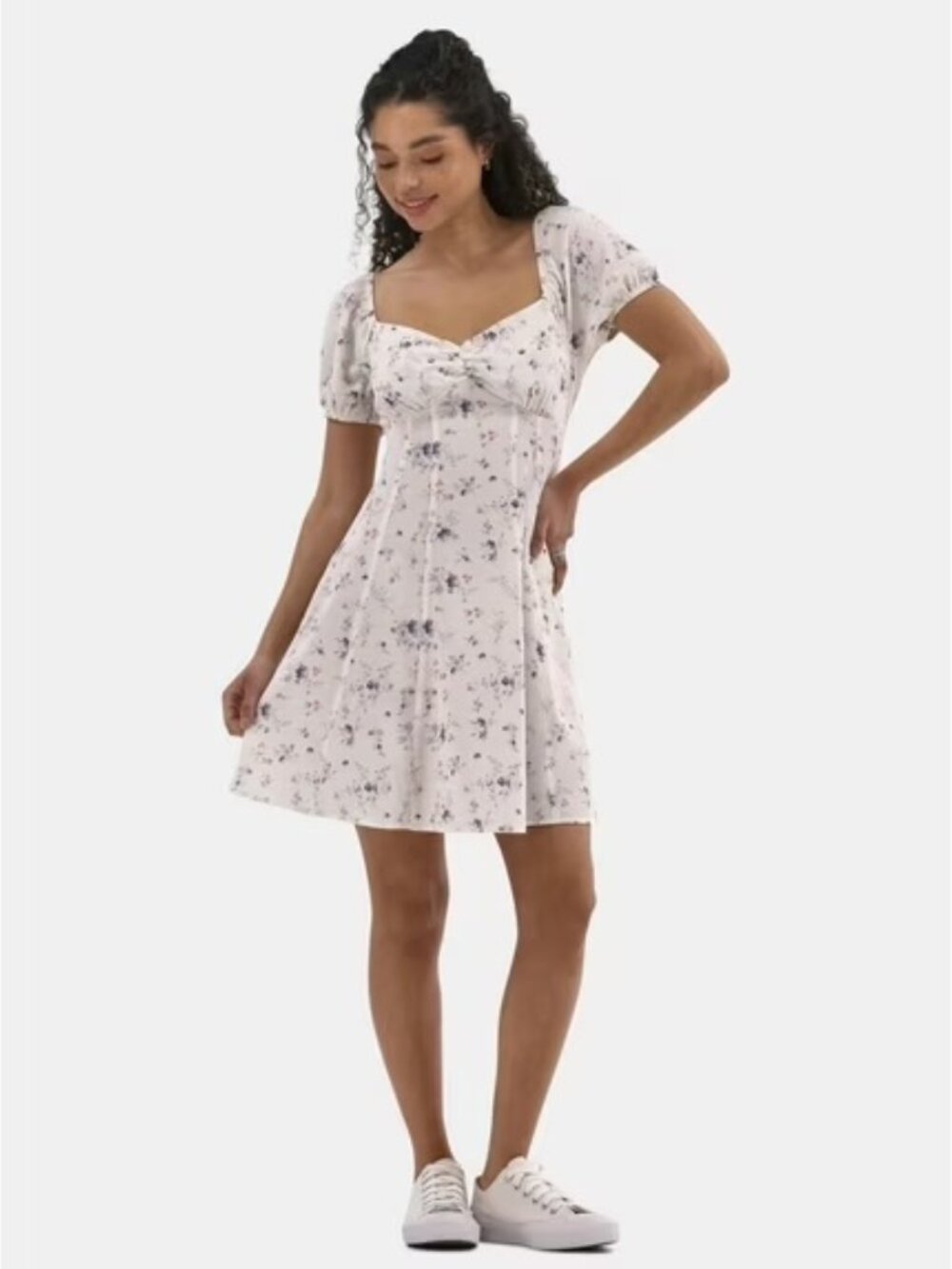 No Boundaries Cream Floral Puff Sleeve Midi Dress Cottagecore Women’s XL